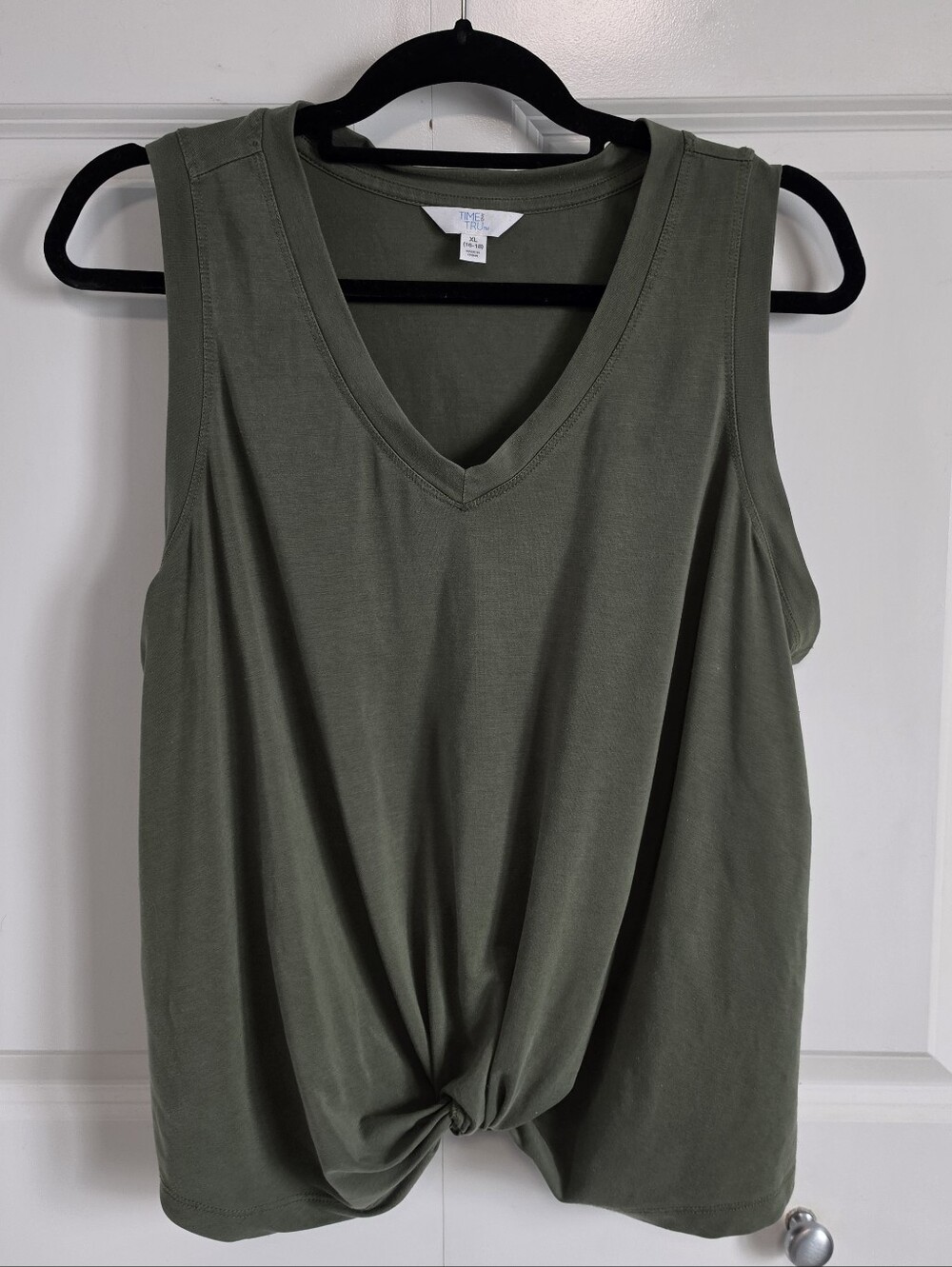 Time and Tru Olive Green V-Neck Knot Front Tank